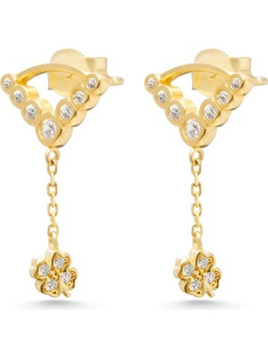 Sallantılı Yonca 14 Ayar Altın Küpe