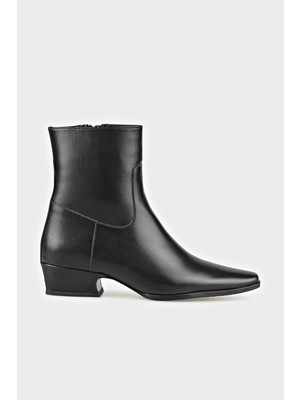 Siyah Deri Kadın Klasik Bot