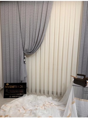 Nivemes Home 1 Adet Gri Mızraklı Tül Perde Sık Pileli Geometrik Desen Polyester Kumaş