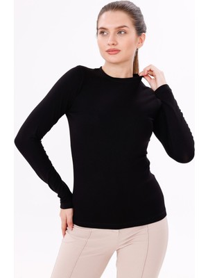 Kadın Siyah Uzun Kol Body - Bisiklet Yaka