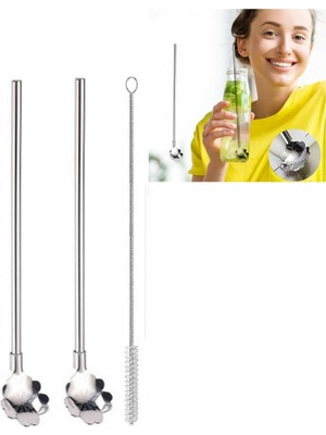 Paslanmaz Metal 2 Li Kaşıklı Pipet Fırça Seti