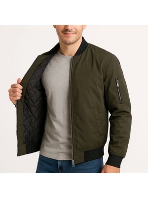 Mdb Erkek Içi Astarlı Fermuarlı Bomber Ont Ceket  Haki