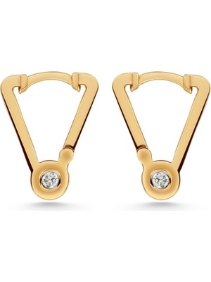 Üçgen Tektaş 14 Ayar Altın Küpe