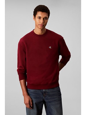 Erkek Regular Fit Monogram Nakışlı Sweatshirt - Bordo