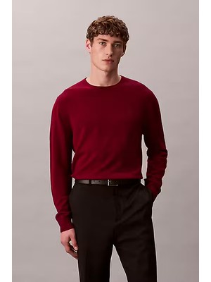 Erkek Regular Fit Merinos Yünü Triko Kazak - Bordo