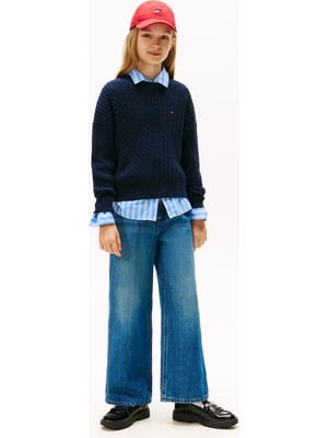 Kız Çocuk Geniş Paça Denim Pantolon – Denim Mavi