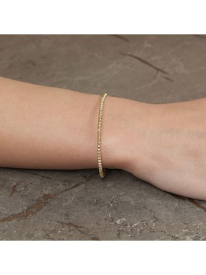 Dorika Çizgi Desenli 14 Ayar Altın Kelepçe