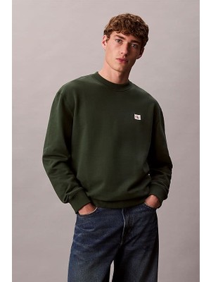 Erkek Regular Fit Logo Yamalı Sweatshirt - Yeşil