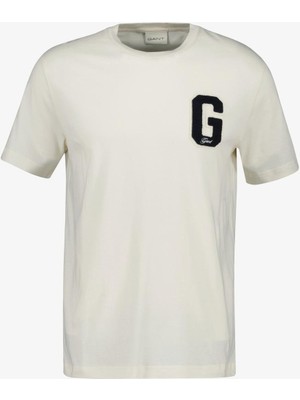 Erkek Regular Fit Bisiklet Yaka Logolu T-Shirt - Krem