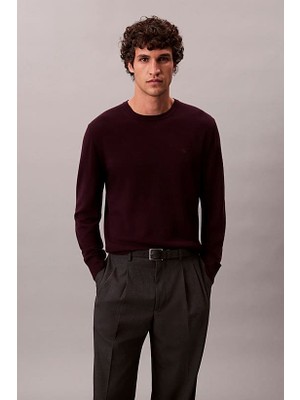 Erkek Regular Fit Merinos Yünü Triko Kazak - Koyu Bordo