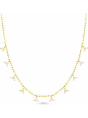 Vintage Üçgen Taşlı 14 Ayar Altın Kolye