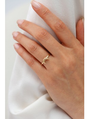 Minimal Melek Kanatları 14 Ayar Altın Yüzük