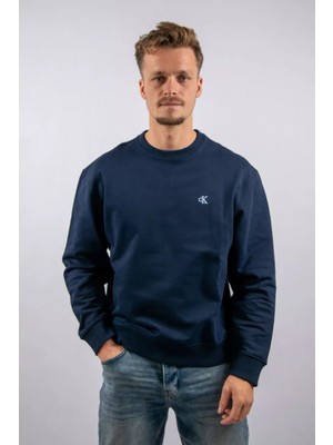 Erkek Regular Fit Monogram Nakışlı Sweatshirt - Lacivert