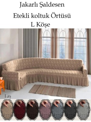 StarMall Jakarli Şal Desen L Köşe Koltuk Örtüsü, Esnek Koltuk Kılıfı, Osmanlı Desen (350CM)
