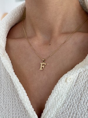 F Harf 14 Ayar Altın Kolye