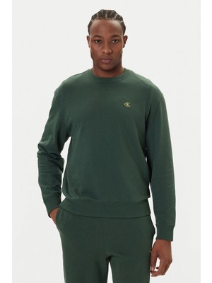 Erkek Regular Fit Monogram Nakışlı Sweatshirt - Yeşil