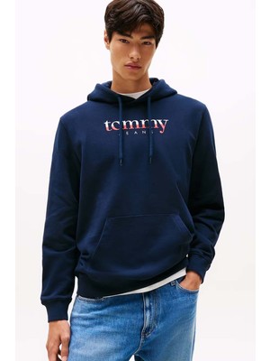 Erkek Linear Logo Hoodie Sweatshirt - Lacivert