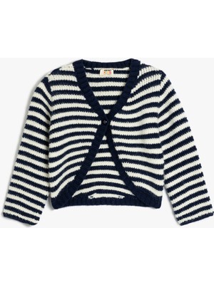 Koton Düğme Detaylı V Yaka Uzun Kollu Çizgili Triko Hırka