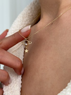 Satürn 14 Ayar Altın Kolye