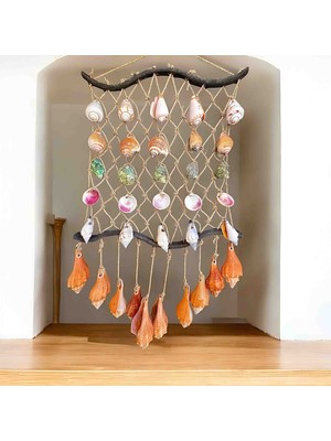 Dekoratif Deniz Kabukları Asmalı Duvar Süsü El Yapımı Doğal Deniz Kabuklu Askı Rüzgar Çanı Tarzı Ev, Bahçe, Balkon, Marin ve Villa Aksesuarı Hediyelik