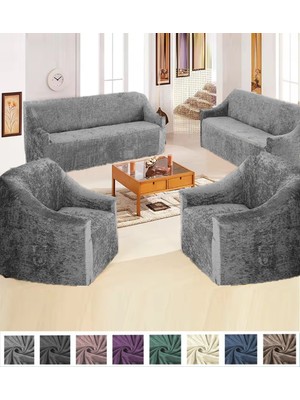 Kadife 3+3+1+1 Lastikli Kanepe Örtüsü | Lastikli Koltuk Örtüsü | Koltuk Kılıfı