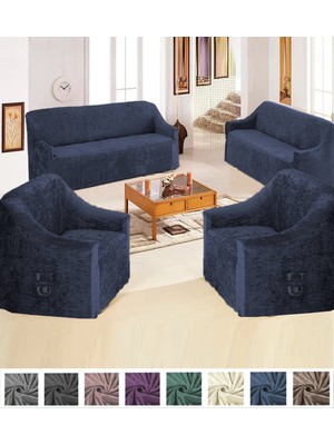 Kadife 3+3+1+1 Lastikli Kanepe Örtüsü | Lastikli Koltuk Örtüsü | Koltuk Kılıfı