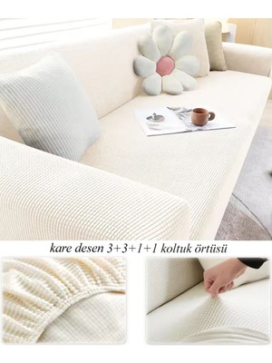 Streç Lastikli Esnek Yikanabilir Kare Desen Berjer Kotuk Örtüsü Takımı 3+3+1+1