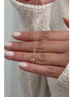 Minimal Taşlı Kalp 14 Ayar Altın Kolye