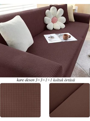 Streç Lastikli Esnek Yikanabilir Kare Desen Berjer Kotuk Örtüsü Takımı 3+3+1+1