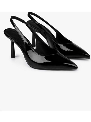 Shoeberry Kadın Avoria Siyah Rugan Stiletto Suni Deri Ayakkabı İnce Topuklu Konforlu Tasarım
