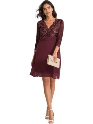 Kadın Tül Yaka Detaylı Truvakor Kol Şık Rahat Kalıp Büyük Beden Curve Abiye Gece Elbisesi