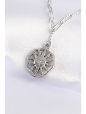 Vice Avm 316L Çelik Zincir Gümüş Renk Güneş Kolye