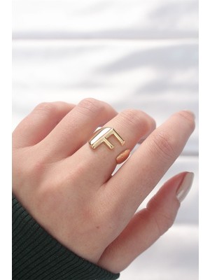 Vice Avm F Harfli Altın Renk Ayarlanabilir Yüzük