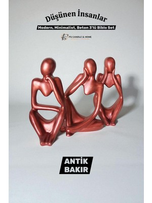 Üçlü Beton Düşünen Insanlar Seti - Dekoratif Soyut Biblo, Heykel, Obje