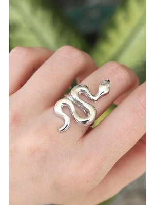 Pirinç Gümüş Renk Ayarlanabilir Yılan Yüzük