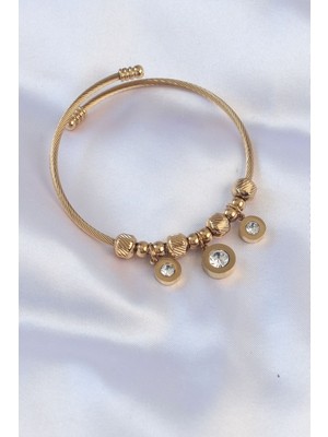 Vice Avm 316L Çelik Gold Renk Zirkon Taşlı Model Charm Bileklik