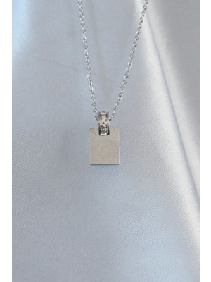 Vice Avm 316L Çelik Zincir Gümüş Renk Zirkon Taşlı Aşk Mektubu Kolye