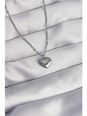 316L Çelik Gümüş Renk Kalp Model Love Kolye