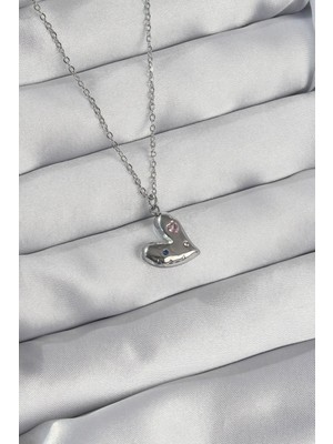 Vice Avm 316L Çelik Zincir Gümüş Renk Renkli Zirkon Taşlı Kalp Kolye