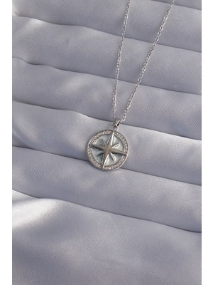 Vice Avm 316L Çelik Zincir Gümüş Renk Zirkon Taşlı Kutup Yıldızı Kolye