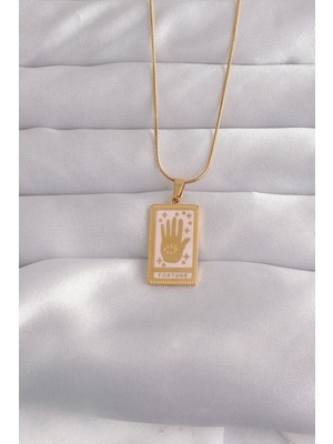 Vice Avm 316L Çelik Gold Renk Pembe Mineli El Figür Tarot Kolye