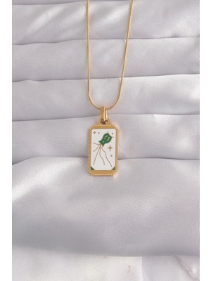 Vice Avm 316L Çelik Gold Renk Beyaz Mineli Tarot Kolye