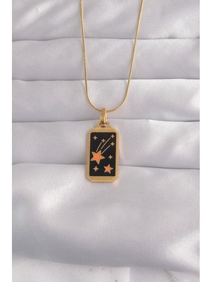 Vice Avm 316L Çelik Gold Renk Siyah Mineli Yıldız Figür Tarot Kolye