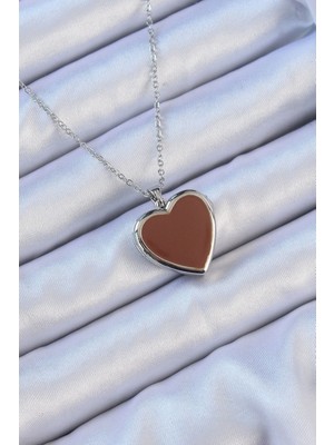 Vice Avm 316L Çelik Zincir Gümüş Renk Mineli İçi Açılan Kalp Kolye