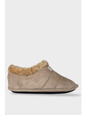 Unisex Içi Yünlü Kışlık Ev Ayakkabısı Panduf Bej