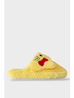 Kışlık Kadın Hellokitty Figürlü Kaydırmaz Taban Ev Ayakkabısı Panduf Sarı