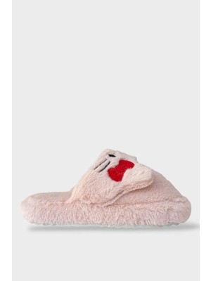 Kışlık Kadın Hellokitty Figürlü Kaydırmaz Taban Ev Ayakkabısı Panduf Pudra