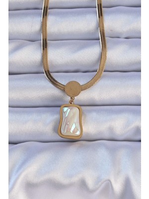 Vice Avm 316L Çelik Gold Renk İtalyan Zincir Ezme Taşlı Kolye