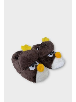 Çocuk Kızgın Ördek Figürlü Unisex Panduf Kahverengi