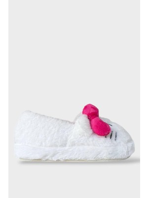 Kışlık Kadın Hellokitty Figürlü Kaydırmaz Taban Ev Ayakkabısı Panduf Beyaz - Pembe